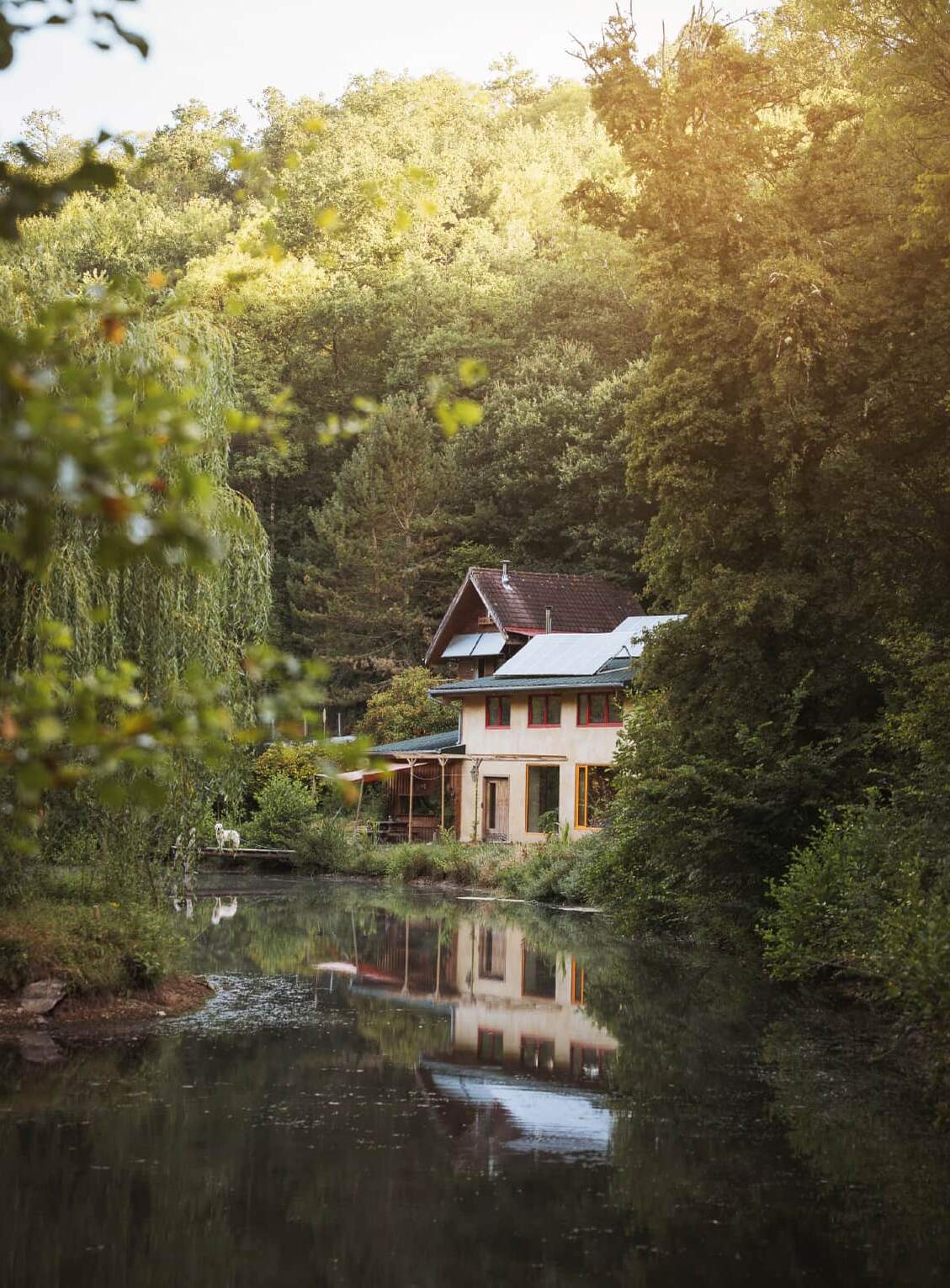 La maison aperçue à travers le feuillage